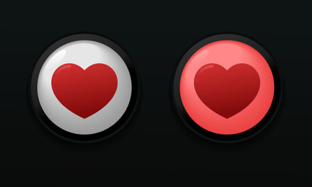 Heart button. Love sign. Isolated on dark background. Illustration vectorのイラスト素材