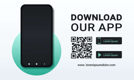 Download our app. Download page of the mobile app. Ad page to download new app. Blank smartphone screen for app. Advertise mobile applications. Illustration vectorのイラスト素材