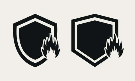 Heat resistant sign. Fire resistance. Shield with fire icon. Refractory sign. Illustration vectorのイラスト素材