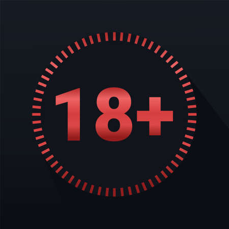 18 plus sign. Age restriction sign. Under 18 not allowed sign. Isolated on dark background. Illustration vectorのイラスト素材