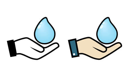 Set of hands holding water. Save water. Illustration vectorのイラスト素材
