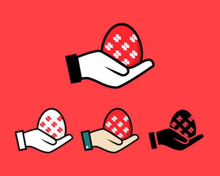 Set of hands holding easter egg. Happy easter day. Illustration vectorのイラスト素材