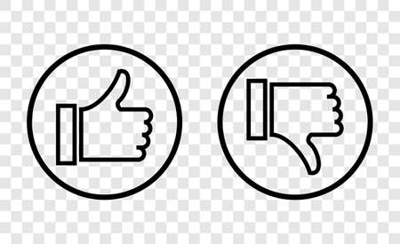 Thumbs up and thumbs down. Social media. Like and dislike. Isolated on transparent background. Illustration vectorのイラスト素材