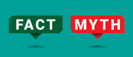 Fact myth sign. Bubble text. Isolated on blue background.のイラスト素材