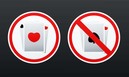 Poker card allowed and No poker card allowed. Gambling is prohibited. Warning sign. Illustration vectorのイラスト素材