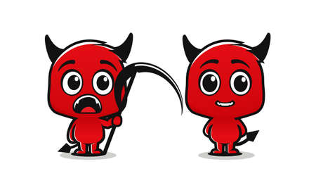 Cute red devil character. Red demon cartoon. Illustration vectorのイラスト素材
