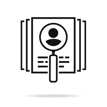 curriculum vitae sign. Stack of documents with a magnifier and photo profile. CV with avatar icon. Job recruitment Illustration vectorのイラスト素材