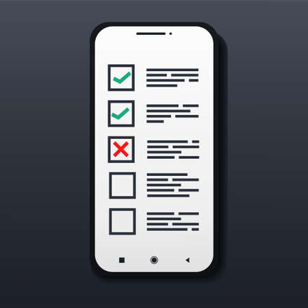 To do list on smart phone screen. Mobile test, online survey. Illustration vectorのイラスト素材