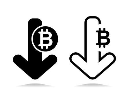 Bitcoin down icon. Cryptocurrency decline graph. BTC fall chart. Graph falling down. Illustration vectorのイラスト素材