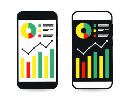 Smartphone with analyzing graph. Business plan and audit research report. Economy market investment. Illustration vectorのイラスト素材