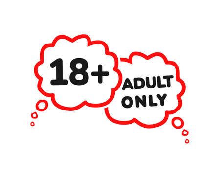18 plus sign. Thought bubble. Warning only for 18 years and over. Eighteen years over. Under eighteen years prohibition sign. Think and talk about adult content. Illustration vectorのイラスト素材