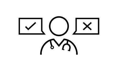 Doctor icon with decision. Speech bubble with check mark and cross. Illustration vectorのイラスト素材