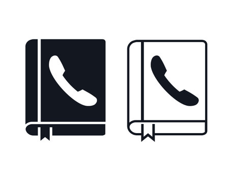 Address book sign. Contact icon. Address book with dial phone icon on cover. Isolated on white background. Illustration vectorのイラスト素材