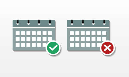 Calender with check mark and cross sign. Schedule approved or canceled.  Event planner, reminder design concept.  Illustration vectorのイラスト素材