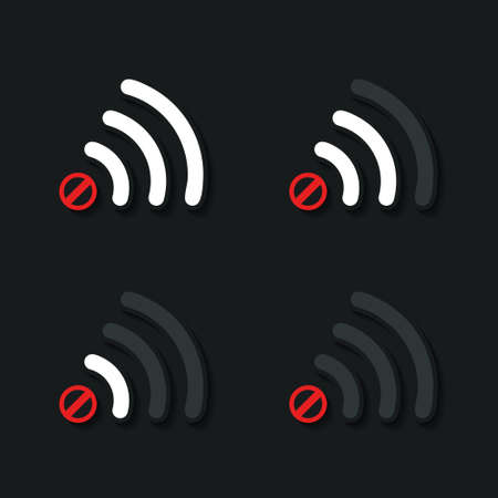 No signal, wifi. No internet connection. Error network sign symbol concept. Isolated on dark...