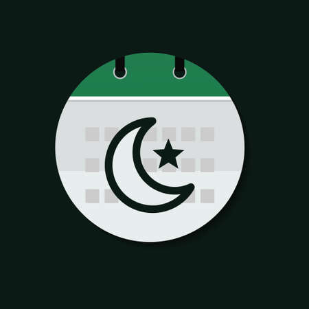 Ramadan calendar icon symbol. Calendar page with muslim moon and star. Islamic date design concept. Illustration vectorのイラスト素材