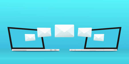 Sending message, email process concept with laptop. Send and received sms. Message transfer, closed envelope. Illustration vectorのイラスト素材
