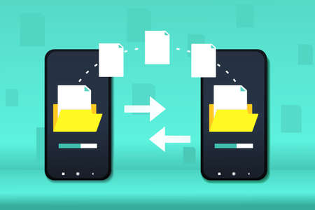 File transfer between two smartphone. Copy document exchange data concept. Illustration vectorのイラスト素材