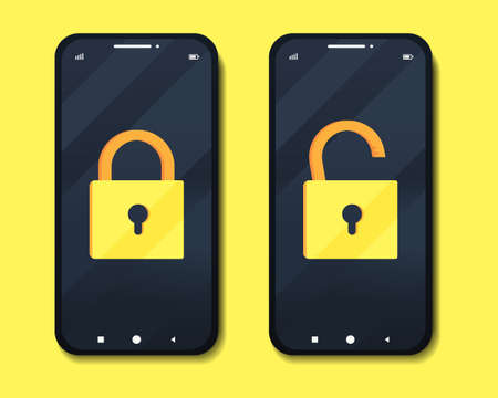Smartphone lock screen. Phone with padlock on screen.  Security, protection concept. Illustration vectorのイラスト素材