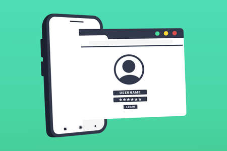Mobile phone with login account form.Password security access on smartphone. Verification code. Illustration vectorのイラスト素材