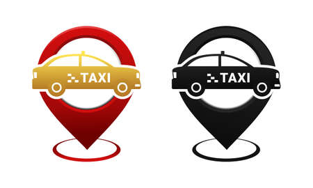 Map pin with taxi car icon. Taxi service. Illustration vectorのイラスト素材