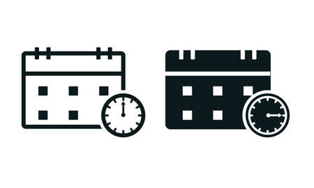Calender with clock icon. Planning, reminder agenda. Isolated on white background. Illustration vectorのイラスト素材