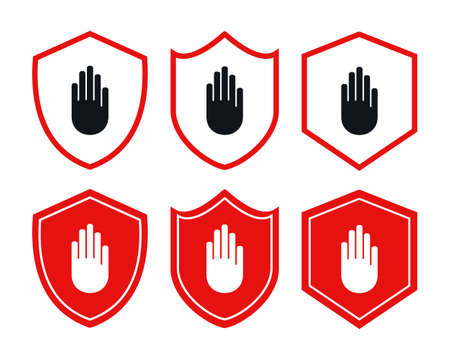 Access denied icon. Hand inside shield. No entry sign. Restricted area. Illustration vectorのイラスト素材