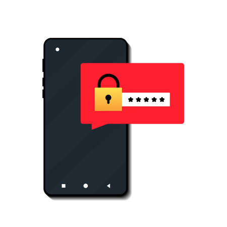 Smartphone with password notification. Phone access. User authorization. Login to account. Illustration vectorのイラスト素材