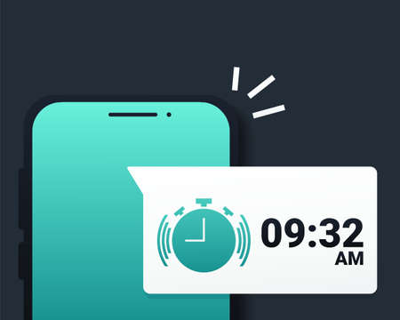 Wake up time settings. Alarm clock app on smartphone screen. Alarm reminder message notice. Illustration vectorのイラスト素材