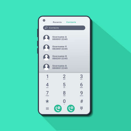 Phone call screen design concept. Call the number, contact sign. Keypad with number and letter for smartphone. Illustration vectorのイラスト素材