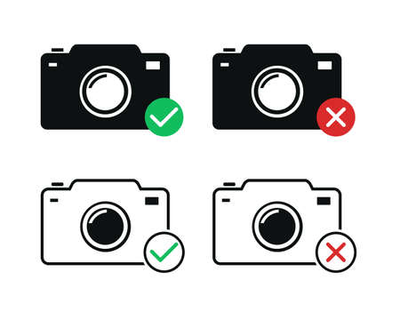 Set of camera icon, with checkmark and cross mark. Illustration vectorのイラスト素材