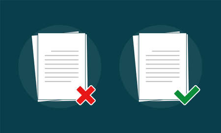 Document with check mark and cross sign. Accept and reject file paper. Illustration vectorのイラスト素材