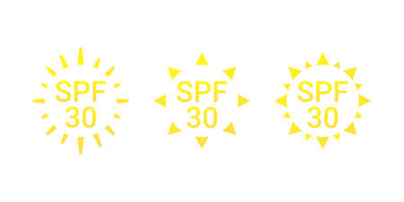 SPF UV sun protection label. Suncreen or sunblock. SPF 30. Illustration vectorのイラスト素材