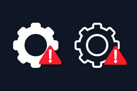 Gear cogwheel icon with exclamation mark. System error. Illustration vector