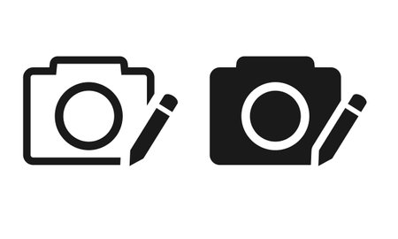 Edit picture symbol. Camera with pencil icon. Illustration vectorのイラスト素材