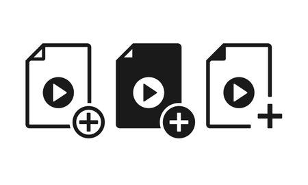 Video add icon. Create new film movie. Illustration vectorのイラスト素材