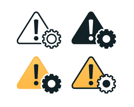 System error. Exclamation mark with gear icon. Illustration vectorのイラスト素材