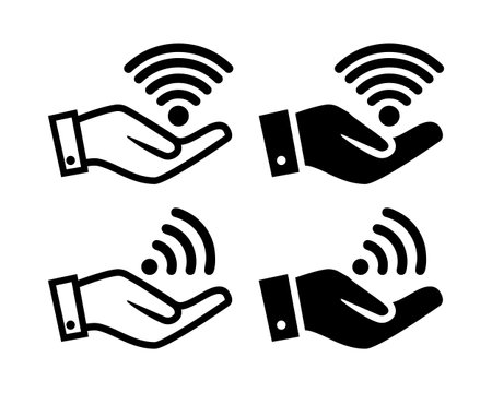 Hand holding up WiFi icon. Illustration vectorのイラスト素材
