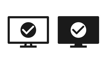 Computer with check mark icon. Vector illustrationのイラスト素材