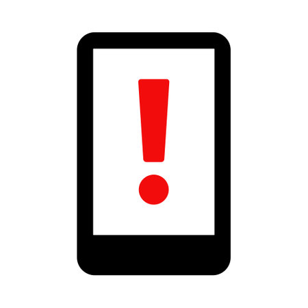 Mobile phone alert warning notification. Phone with exclamation mark. Vector illustrationのイラスト素材