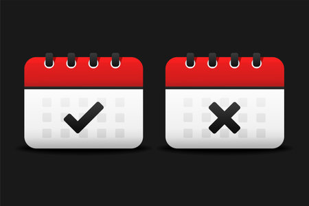 Calender with check mark and cross sign. Schedule approved or canceled. Vector illustrationのイラスト素材