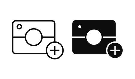 Camera icon with plus. Add photo. Vector illustrationのイラスト素材