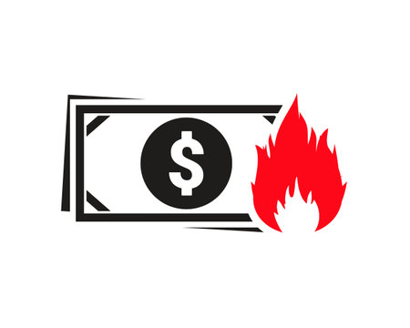 Fire money icon. Burning money bill. Vector illustrationのイラスト素材