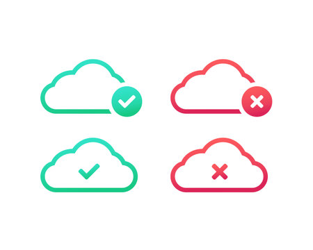 Cloud with checkmark and cross sign. Vector illustrationのイラスト素材