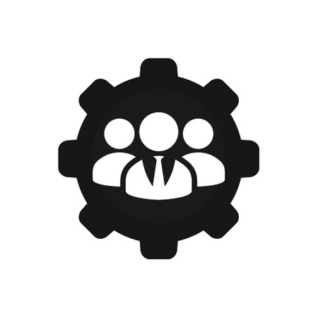 Teamwork management symbol. Profile group with gear icon. Vector illustrationのイラスト素材