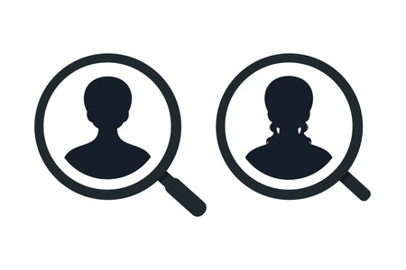 Magnifier with silhouette person. Vector illustrationのイラスト素材