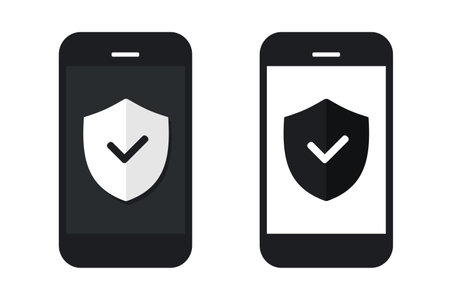 Phone with shield check mark icon. Illustration vectorのイラスト素材
