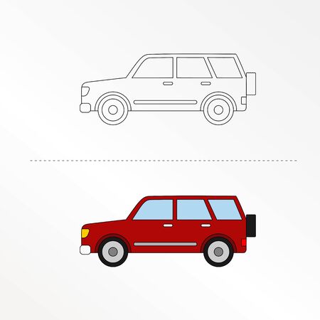 Cute Car Vector Design Illustration. Coloring book pages for kids.のイラスト素材