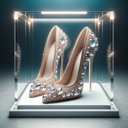 Jewelry display in the store window. 3D rendering.の素材