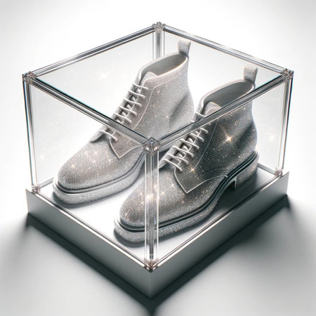 shoes in a glass cube on a white background. 3d renderingの素材